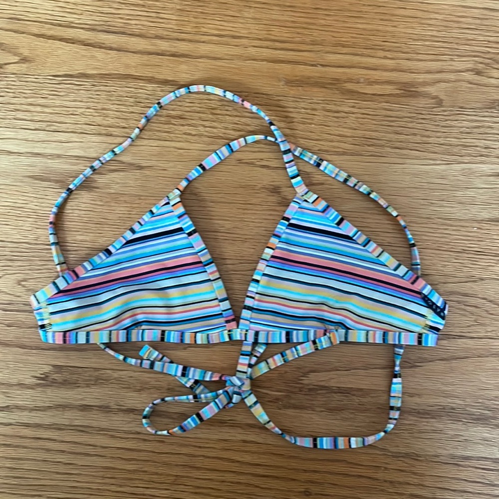 Jolyn medium triangle bikini top. Rare discontinued multicolored stripped print.